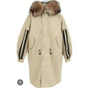 MissBig Studio Women’s Parka Jacket XS Beige Real Fur Hood Removable Liner 2in1
